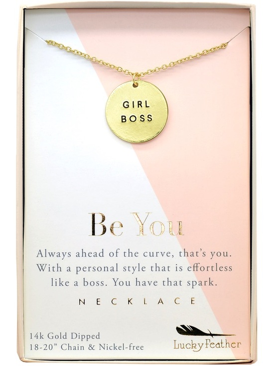 Lucky Feather Jewelry - Lucky Feather Girl Boss 14k Gold Dipped Disc Pendant Necklace NWT
